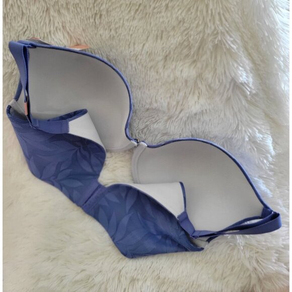 Cacique Modern Invisible Back Smoother Bra 38DDD Blue Leaf Print Underwire Full - Picture 5 of 8